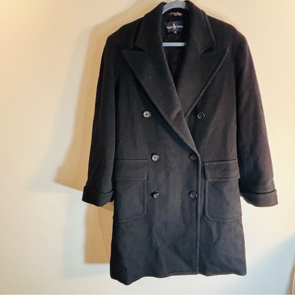 RALPH LAUREN Sz 6 Pea Coat Made in Canada Peak Lapels Double Breasted Lined - Picture 2 of 11